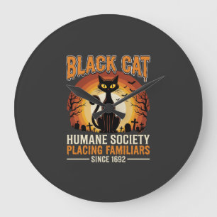Black Cat Halloween Familiar Vintage Graveyard Des Large Clock