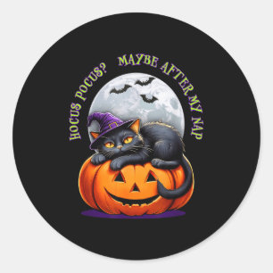 Black Cat Halloween Funny Pumpkin Costume Gift  Classic Round Sticker