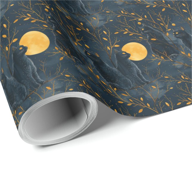 Black Cat Halloween Gift Wrapping Paper Wrap (Roll Corner)