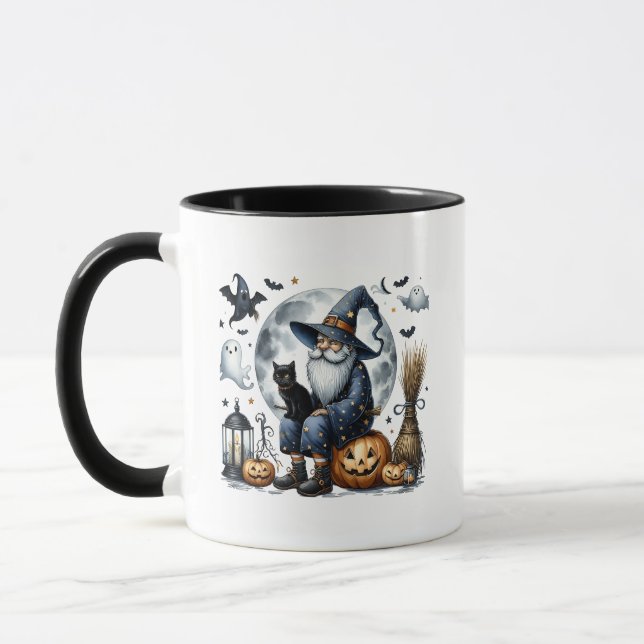 Black Cat Halloween Gnome Mug (Left)