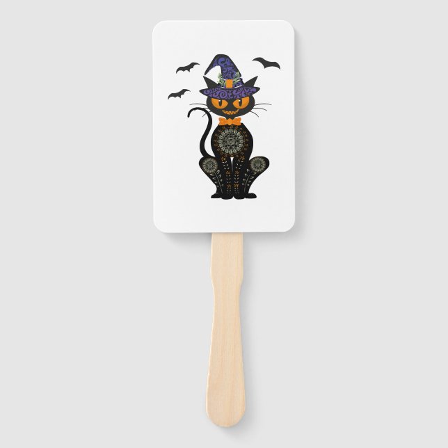 Black Cat Halloween Hand Fan (Front)