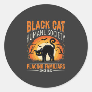 Black Cat Halloween Humane Society Vintage Graphic Classic Round Sticker