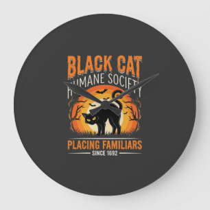 Black Cat Halloween Humane Society Vintage Graphic Large Clock