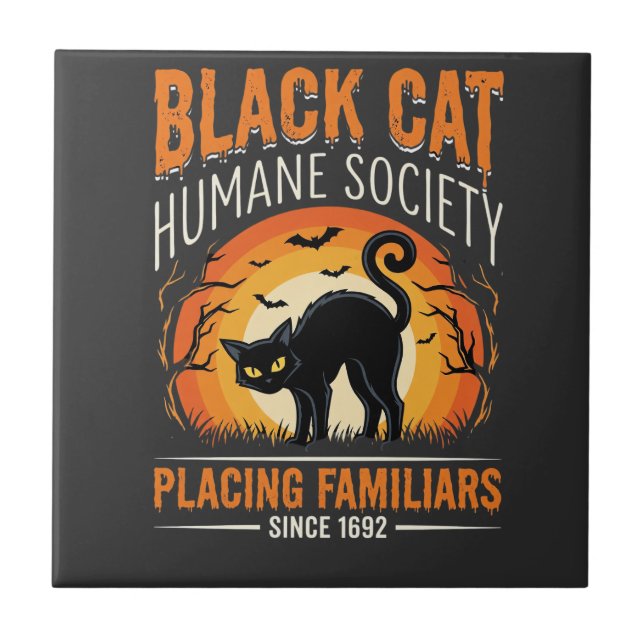 Black Cat Halloween Humane Society Vintage Graphic Tile (Front)