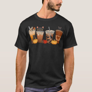 Black Cat Halloween Iced Coffee Cups Fall Pumpkin  T-Shirt