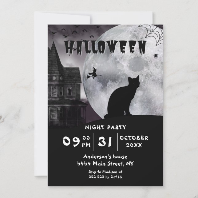 Black Cat Halloween Invitation (Front)