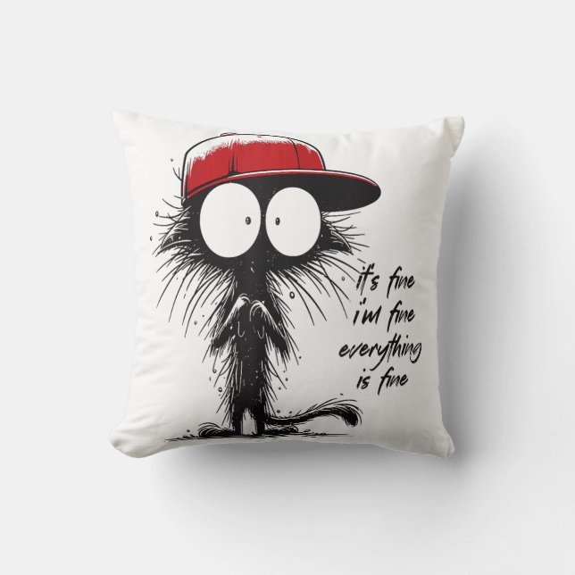 Black Cat Halloween It's Fine I'm Fine Everything  Cushion (Front)