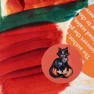 Black Cat Halloween Jack O Lantern Classic Round Sticker