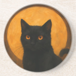 Black Cat Halloween Luminous Harvest Moon Mystery Coaster