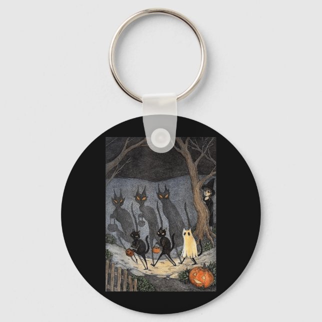 Black Cat Halloween Men Women Key Ring (Front)