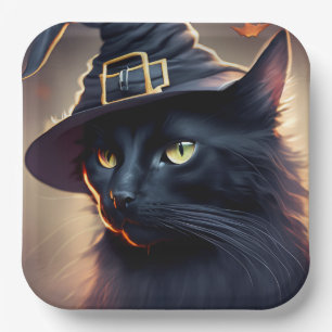 Black Cat Halloween Paper Plate