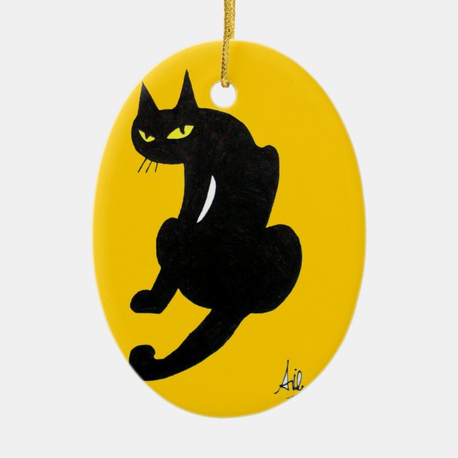 BLACK CAT HALLOWEEN PARTY CERAMIC TREE DECORATION (Front)