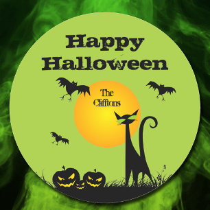 Black Cat Halloween Party Classic Round Sticker