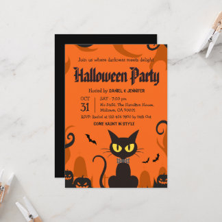 Black Cat Halloween Party Ghost Pumpkin Spooky Invitation