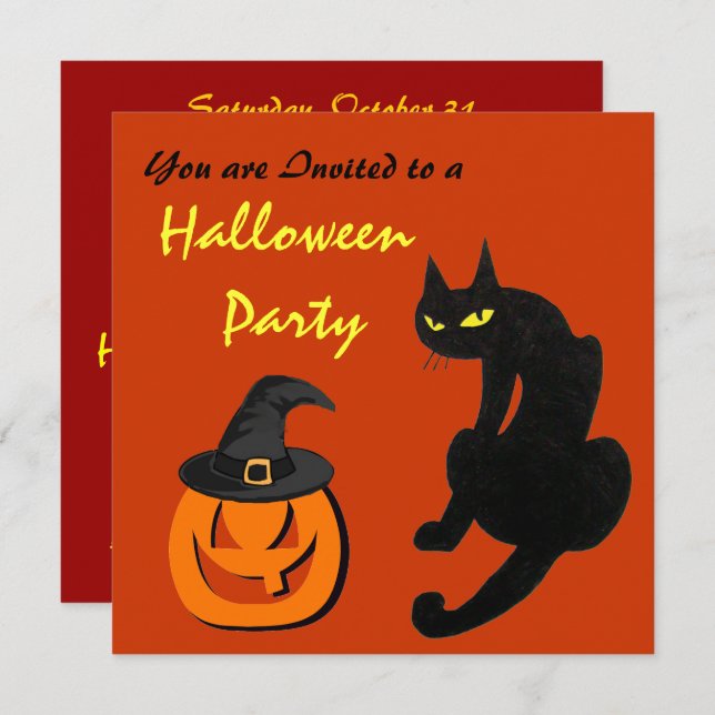 BLACK CAT HALLOWEEN PARTY INVITATION (Front/Back)