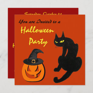 BLACK CAT HALLOWEEN PARTY INVITATION