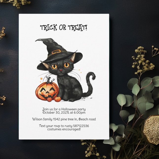 Black cat Halloween party Invitation (Creator Uploaded)