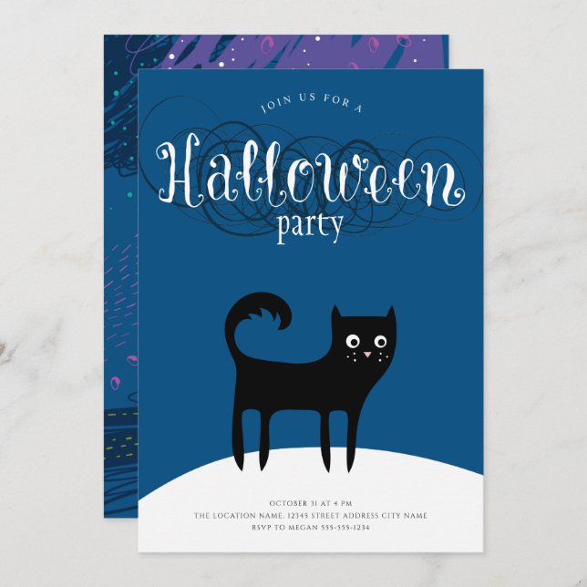Black Cat Halloween Party Invitations (Front/Back)