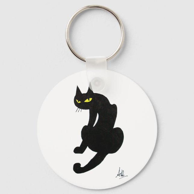 BLACK CAT HALLOWEEN PARTY KEY RING (Front)