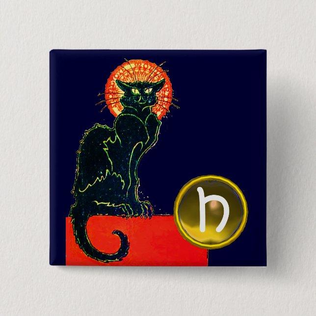 BLACK CAT HALLOWEEN PARTY MONOGRAM 15 CM SQUARE BADGE (Front)
