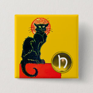 BLACK CAT HALLOWEEN PARTY MONOGRAM 15 CM SQUARE BADGE