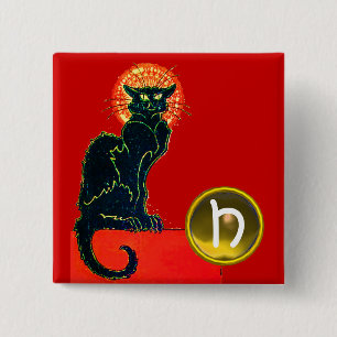BLACK CAT HALLOWEEN PARTY MONOGRAM 15 CM SQUARE BADGE