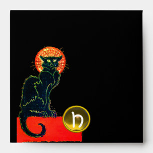 BLACK CAT HALLOWEEN PARTY MONOGRAM ENVELOPE