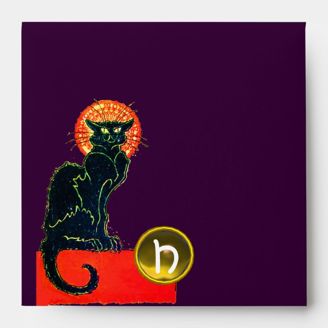 BLACK CAT HALLOWEEN PARTY MONOGRAM ENVELOPES (Front)