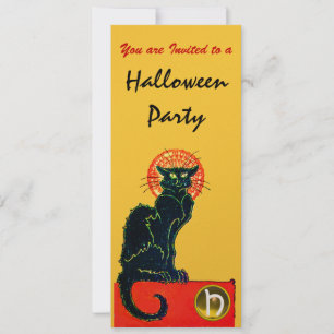 BLACK CAT HALLOWEEN PARTY MONOGRAM gold Invitation