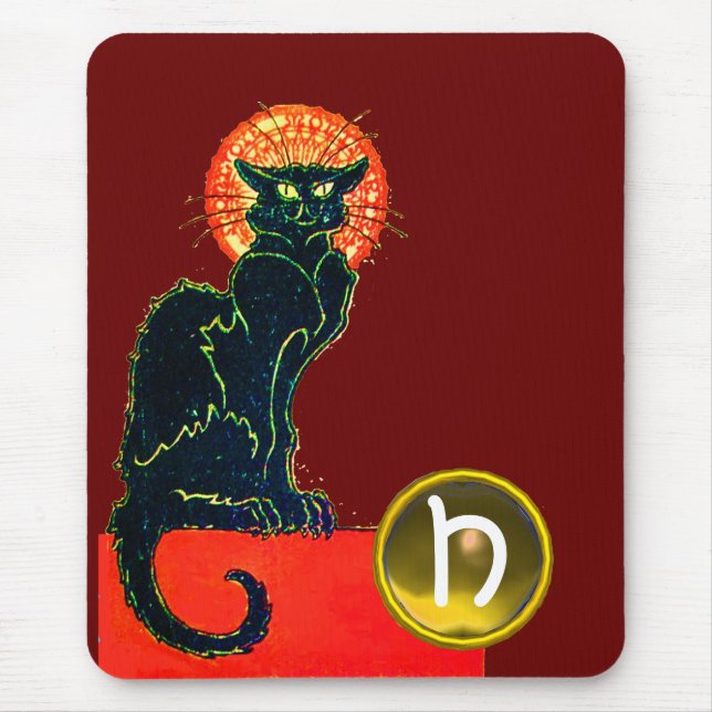 BLACK CAT HALLOWEEN PARTY MONOGRAM MOUSE PAD (Front)