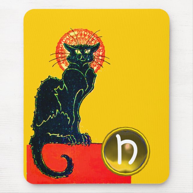 BLACK CAT HALLOWEEN PARTY MONOGRAM MOUSE PAD (Front)