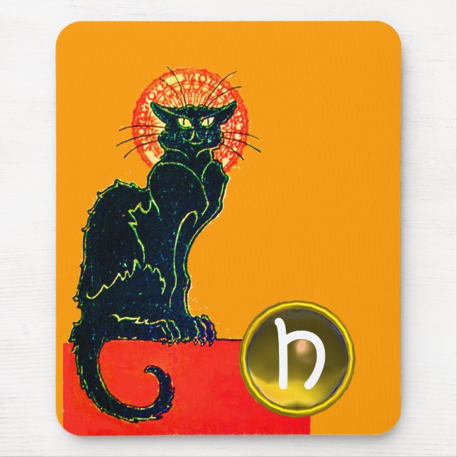 BLACK CAT HALLOWEEN PARTY MONOGRAM MOUSE PAD (Front)