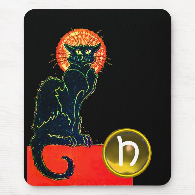 BLACK CAT HALLOWEEN PARTY MONOGRAM MOUSE PAD (Front)