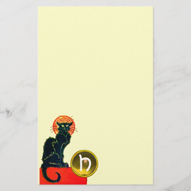 BLACK CAT HALLOWEEN PARTY MONOGRAM STATIONERY (Front)
