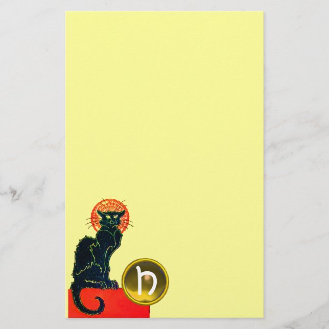 BLACK CAT HALLOWEEN PARTY MONOGRAM STATIONERY (Front)
