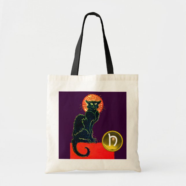 BLACK CAT HALLOWEEN PARTY MONOGRAM TOTE BAG (Front)