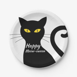 Black Cat Halloween Party Paper Plate
