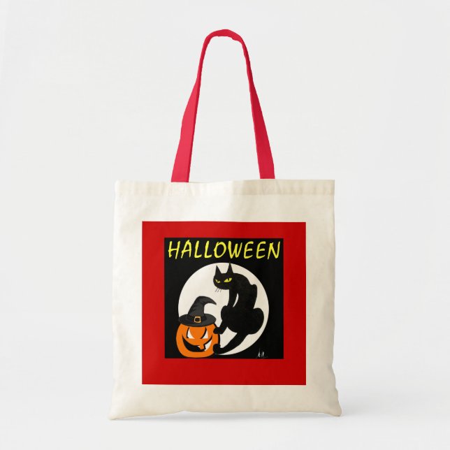 BLACK CAT HALLOWEEN PARTY TOTE BAG (Front)