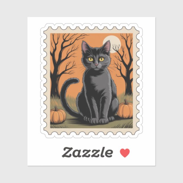 Black Cat Halloween Postage Stamp (Sheet)
