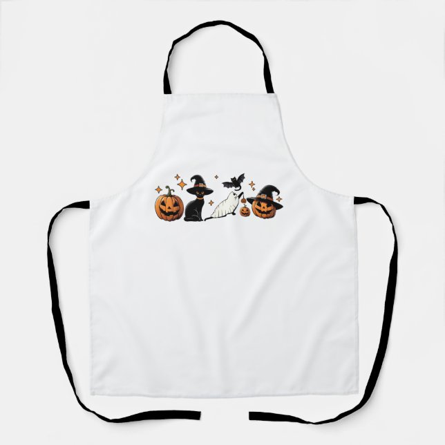 Black Cat Halloween Pumpkin Boo Ghost Witch Spooky Apron (Front)