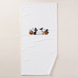 Black Cat Halloween Pumpkin Boo Ghost Witch Spooky Bath Towel