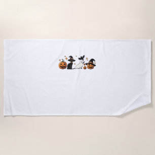 Black Cat Halloween Pumpkin Boo Ghost Witch Spooky Beach Towel