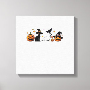 Black Cat Halloween Pumpkin Boo Ghost Witch Spooky Canvas Print