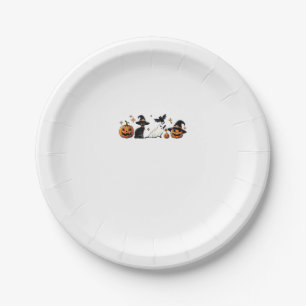 Black Cat Halloween Pumpkin Boo Ghost Witch Spooky Paper Plate