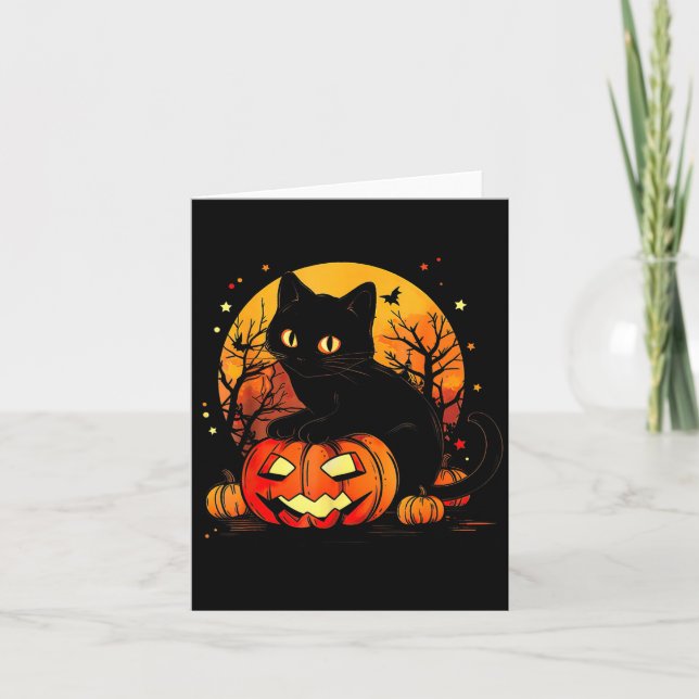 Black Cat Halloween Pumpkin Card (Front)