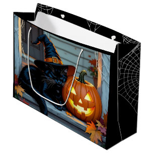 Black Cat Halloween Pumpkin Carving Party Large Gift Bag
