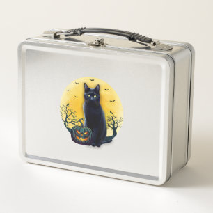 Black Cat Halloween Pumpkin Costume For Women Men Metal Lunch Box