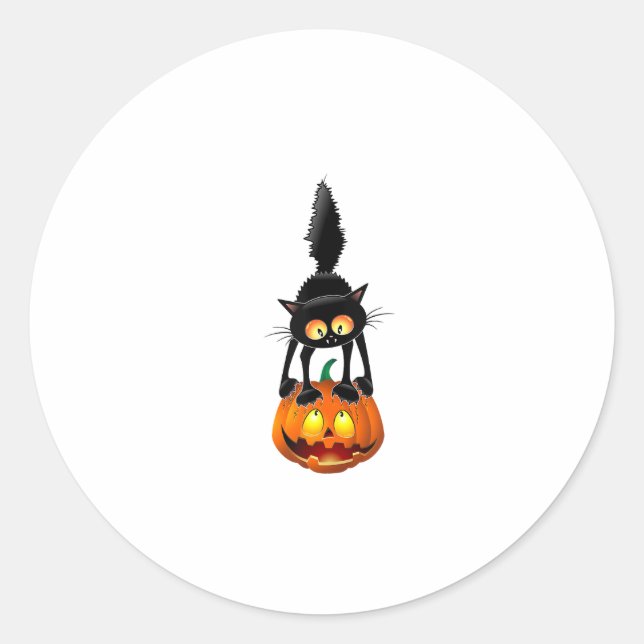 Black Cat Halloween Pumpkin Costume Women Men Kids Classic Round Sticker (Front)