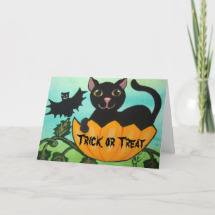 Black Cat Halloween Pumpkin Greeting Card