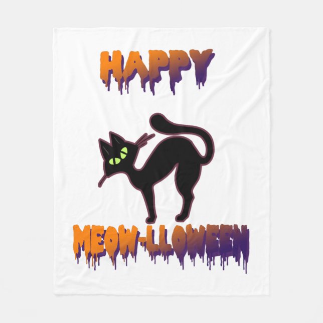 Black Cat Halloween Pumpkin Halloween Fleece Blanket (Front)